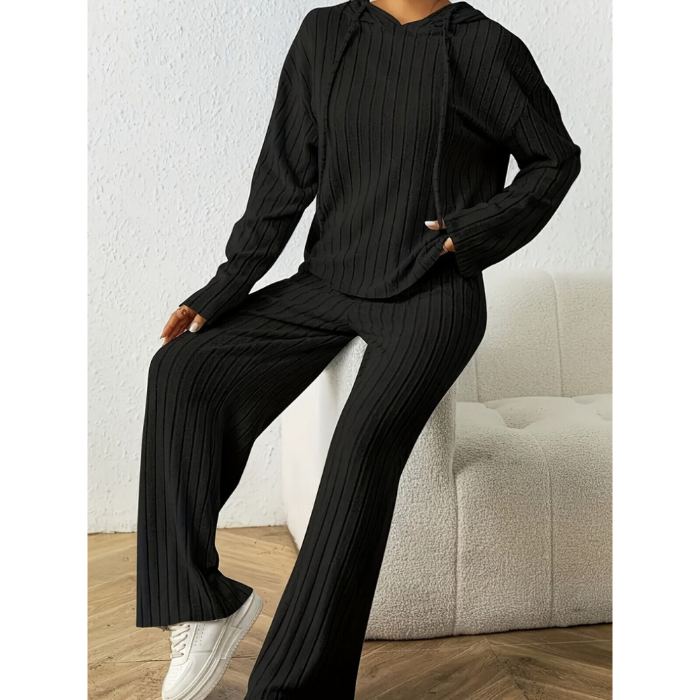 Soft & Comfy Black Ribbed Loungewear Set - Two-Piece 2XL - Picture 3 of 5
